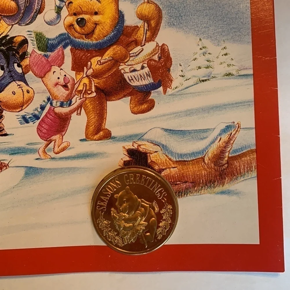 Vintage Disney 96 limited edition Winnie the Pooh holiday card bronze medallion